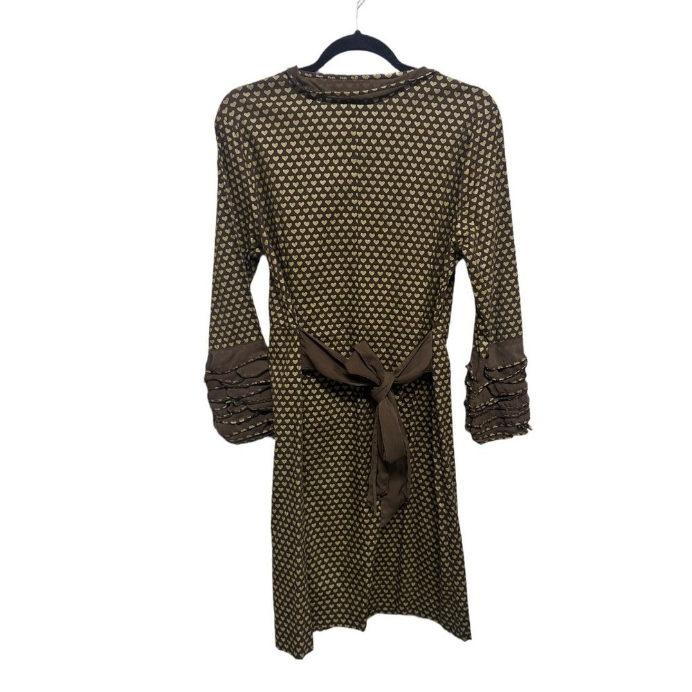 Almatrichi Dress Brown Gold Heart Ruffle Made In Madrid Spain 46 (US 12) - Picture 2 of 6